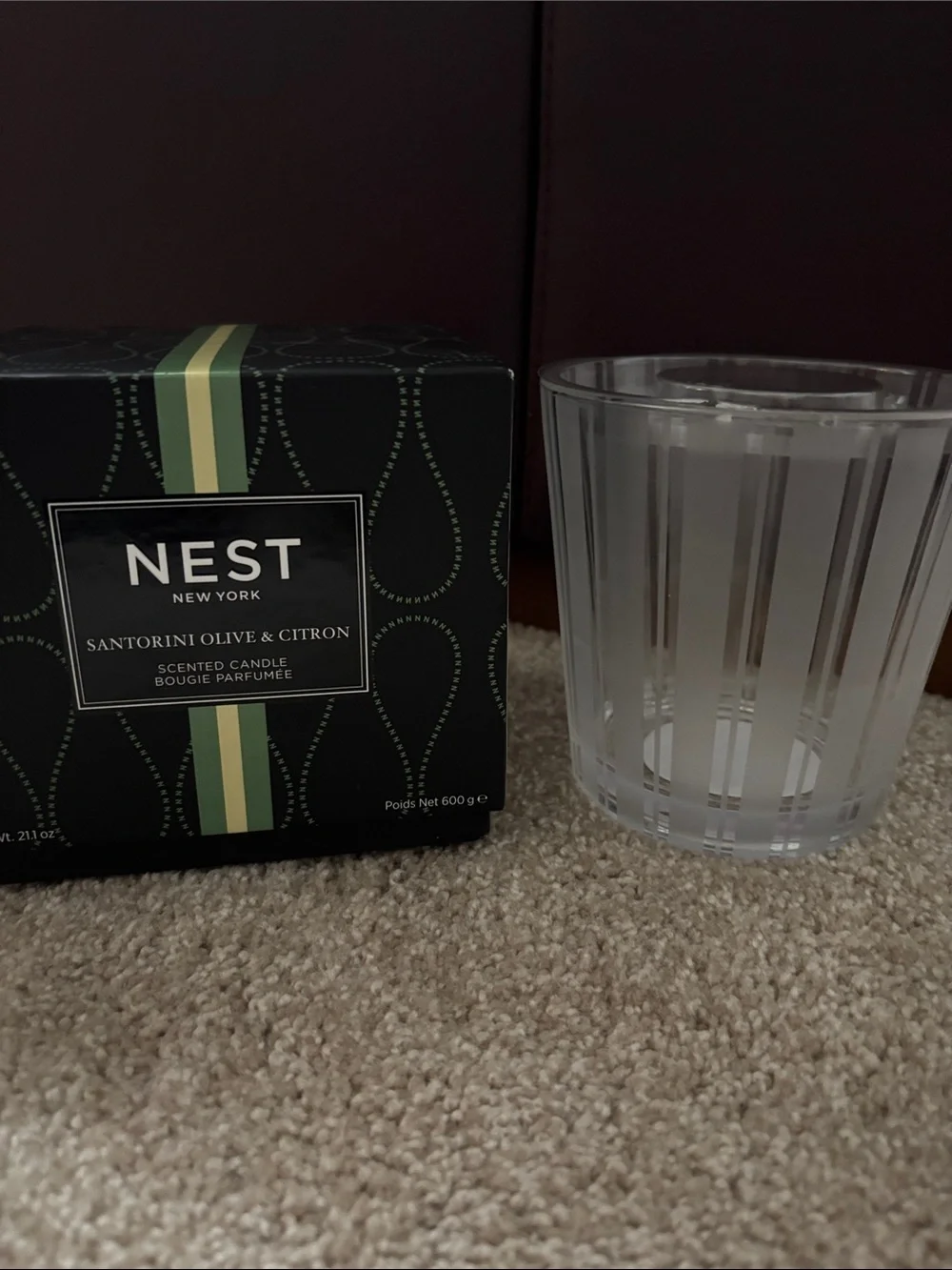 EMPTY glass Nest candle jar & box